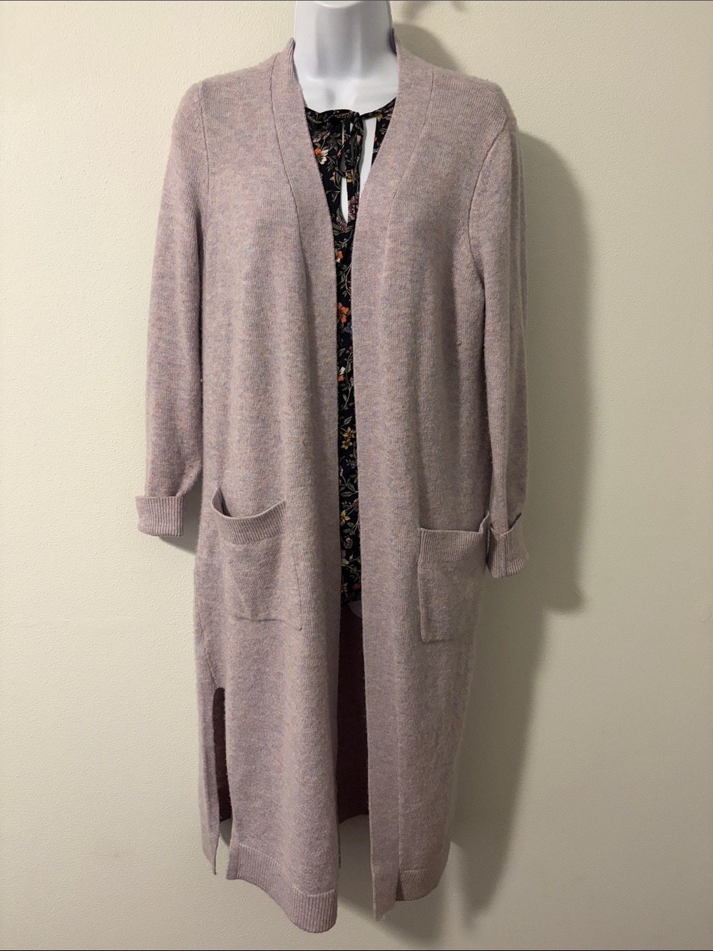 Long Open-Front Women's Cardigan Sweater - Dusty Pink
